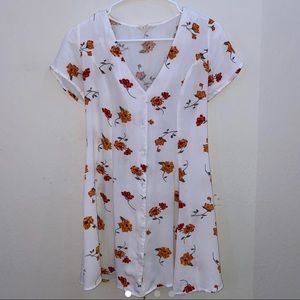 White Summer Dress with Orange Floral Design